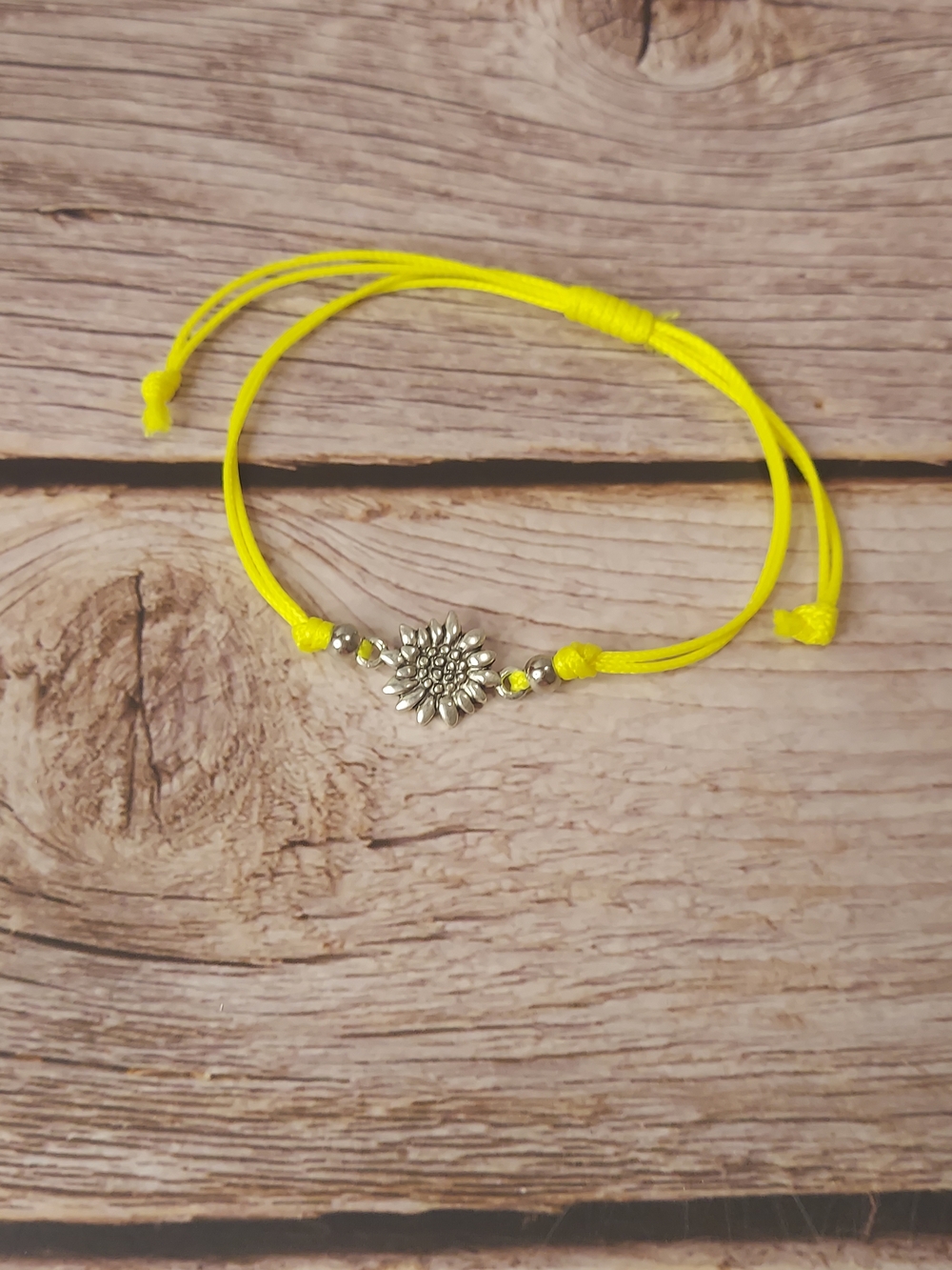 Yellow Cord Sunflower Charm Bracelet